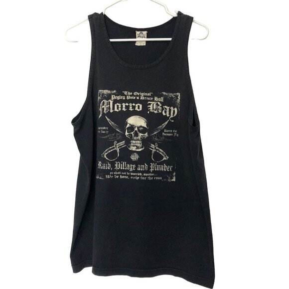 Vintage Peg Leg Pete Tank Skull Cross Swords Raid Pillage Plunder Size L Black - Picture 2 of 4